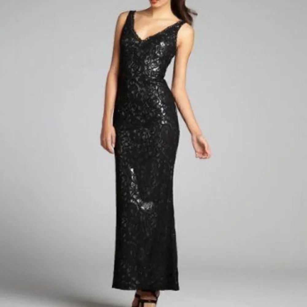 Aidan Mattox Black Beaded Full Length Gown Dress